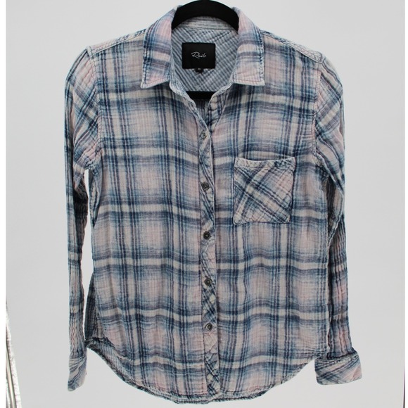 Rails $188 XS Hunter Plaid Shirt Pink Blue 100% Cotton Relaxed Button Down - Picture 1 of 13